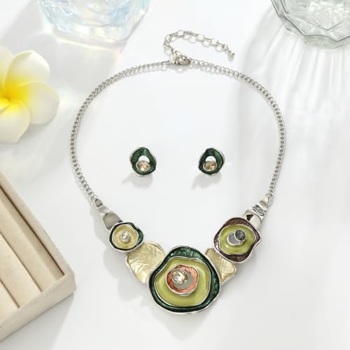 Vintage Statement Jewelry Set - Chunky Flower Floral Plant Geometric Resin Bib Necklace Earring Set Bohemian Boho Crystal Rhinestone Fashion Jewelry for Women Bridal Party Prom Unique Gift - style: MLJS2601