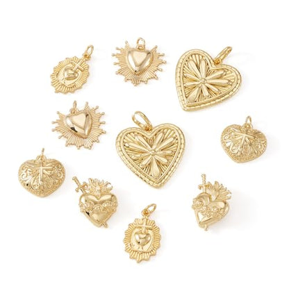 Cheriswelry 18K Gold Plated Heart Pendants Golden Heart Dangle Earring Charms Necklace Pendants Bracelet Keychain Charm Mini Hang Ornament for DIY Craft Jewelry Making - color: 18K Gold Plated C