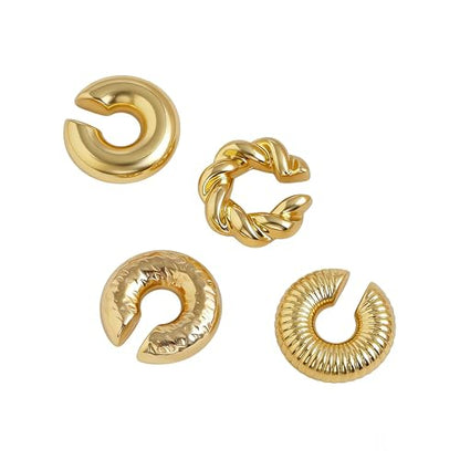 4pcs Chunky Gold Silver Ear Cuff Set for Women Punk Metallic Twist Non Piercing Clip Cuff Earrings Trendy Jewelry Set for Daily Party - style: style A