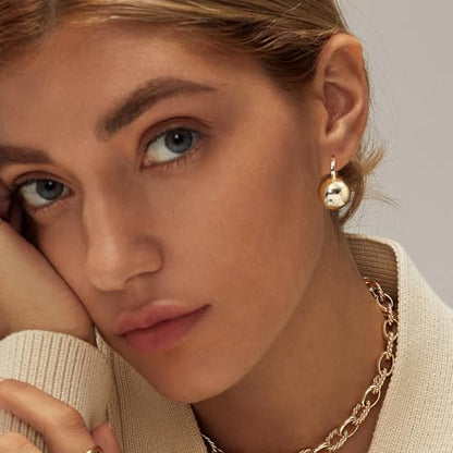14k Gold Plated Ball Dangle Earrings for Women Sterling Silver Ball Drop Earrings Hypoallergenic Round Balls Hoop Earring Leverback Lightweight Earrings Fashion Jewelry - color: 01-gold