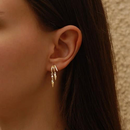 Dangle Earrings for Women,14k Gold Plated Triple Huggie Stud Earrings Cute Statement Chain Earring Dainty Drop Earrings for Women Trendy Gold Plated Jewelry - color: dangle2-Gold