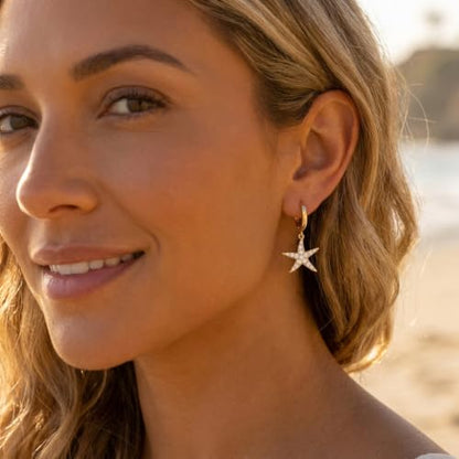 Jean Beau Drop Hoop Earrings for Women, Fasion Jewelry Gift - color: Gold Starfish