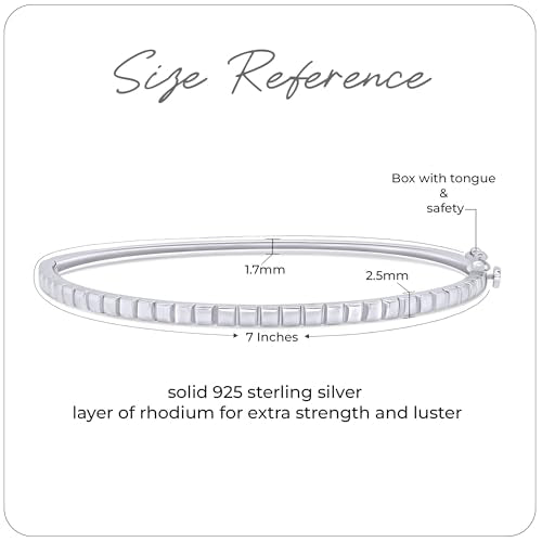 Classic Plain Design & 7 inch Bangle Bracelet for Women | Metal: Sterling Silver|Stone: Moissanite - color: Stack Stripe