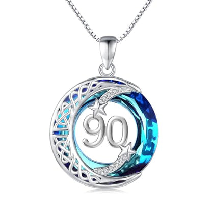 JUSTKIDSTOY Birthday Gifts for Women Girls 925 Sterling Silver Celtic Moon Star Necklace with Blue Crystal Pendant Jewelry for Sister Friends - style: 90th