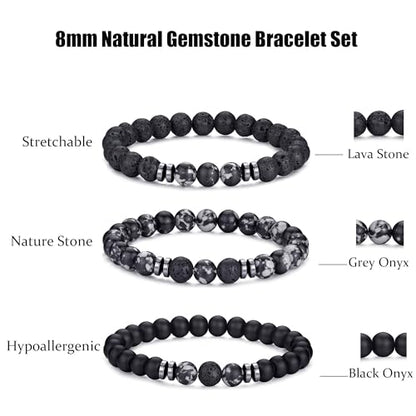 RANKEEF Tiger Eye Bracelet For Men 8MM Natural Stone Stretch Adjustable Black Crystal Beaded Bracelet for Men Women Gifts - color: 3,black,gray,lava rock bracelet