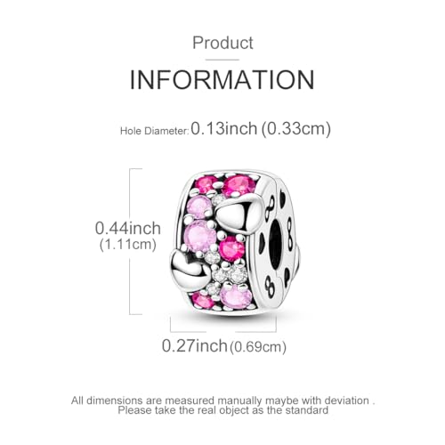 Hapour Clip Spacer Charm for Bracelet 925 Sterling Silver Stopper Beads | Heart Stopper Charm, Butterfly Lucky Clover Sunflower Openable Clip Lock Jewelry Beads for Women Mom - color: Pink CZ Heart Shape
