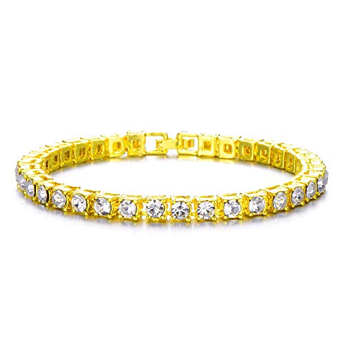HH BLING EMPIRE 14K Gold and Silver Bracelets Diamond Tennis and Cuban Link Bracelet for Men Women Hip Hop Jewelry - color: 1 row tennis-Gold, size: 8.5"