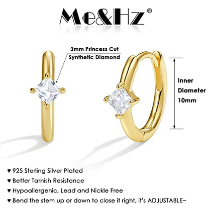 Me&Hz Gold Huggie Earrings Small Huggie Hoop Earrings for Women 14K Gold Plated Hypoallergenic Cubic Zirconia Huggies Mini Silver Hoop Earring for Women - color: Diamond,Gold