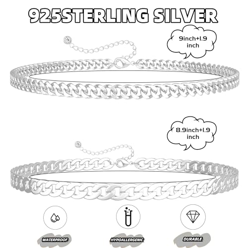 Ankle Bracelets for Women Waterproof 14K Gold/Silver Plated Chain Anklets | Trendy Gold Anklets,Layered 14K Gold Plated Stackable Chunky Cuban Link Chain Anklet Bracelet Set,Summer Beach Jewelry Gift - color: 2 cuban-sl