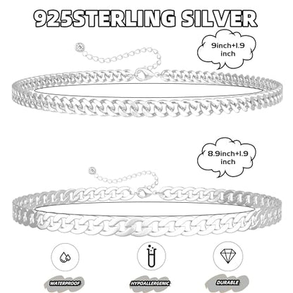 Ankle Bracelets for Women Waterproof 14K Gold/Silver Plated Chain Anklets | Trendy Gold Anklets,Layered 14K Gold Plated Stackable Chunky Cuban Link Chain Anklet Bracelet Set,Summer Beach Jewelry Gift - color: 2 cuban-sl