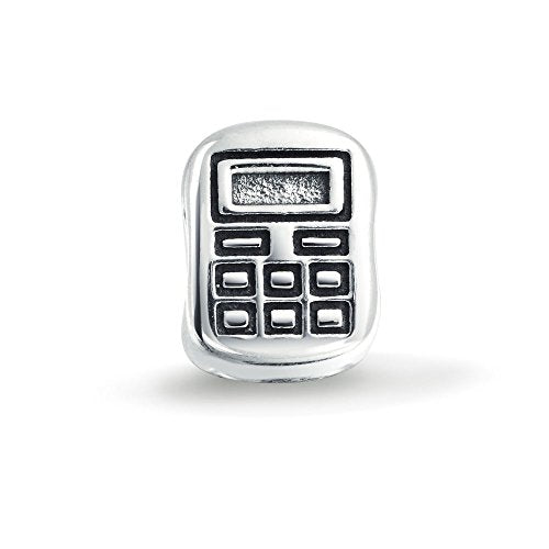 Bling Jewelry .925 Sterling Silver Latte Travel Mug Cup Coffee & Bookkeeper Accountant Math Student Calculator Charm Bead for Bracelet (Set of 2)