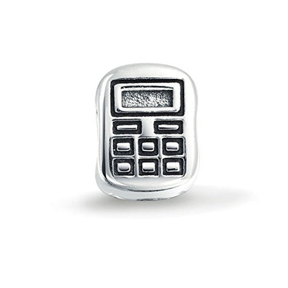 Bling Jewelry .925 Sterling Silver Latte Travel Mug Cup Coffee & Bookkeeper Accountant Math Student Calculator Charm Bead for Bracelet (Set of 2)