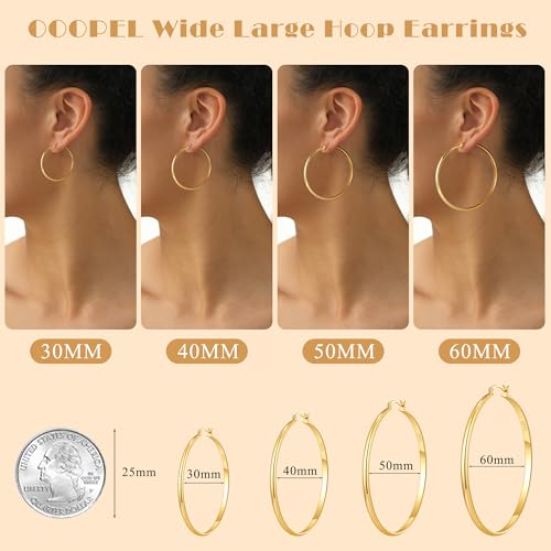 3mm Wide Large Hoop Earrings for Women Hypoallergenic 925 Sterling Silver Post Gold Earrings Lightweight Silver Hoop Earrings Oversize Big Gold Hoops 30/40/50/60MM - color: Gold, size: 40mm