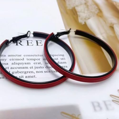Hoop Earrings for Women Leather Hoop Earrings-Medium/Large Hoops-Lightweight hoop - color: Red
