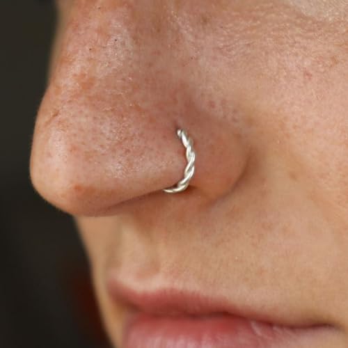MOQIKAKA16G 18G 20G Surgical Steel Nose Septum Rings Hoops - Stainless Steel Hinged Clicker Segment Nose Rings Hoop Helix Cartilage Daith Tragus Sleeper Earrings, Ear Plugs Tunnels Gauges - color: Twist Silver 5PCS, size: 16g 8mm