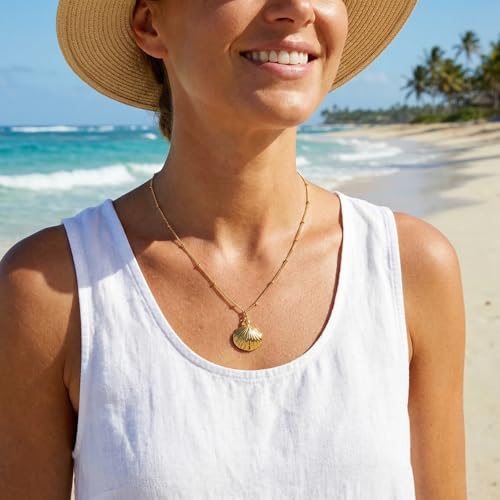 Jean Beau Dainty Pendant Necklaces for Women, Cute Chain Necklace Jewelry Gift - color: Shell