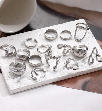 iF YOU 25 Pcs Gold Stackable Ring Set for Women, Chunky Knuckle Finger Midi Rings, Silver Simple Stacking Cute Rings Pack Trendy Stuff Jewelry Gift - style: 15 Chunky silver rings