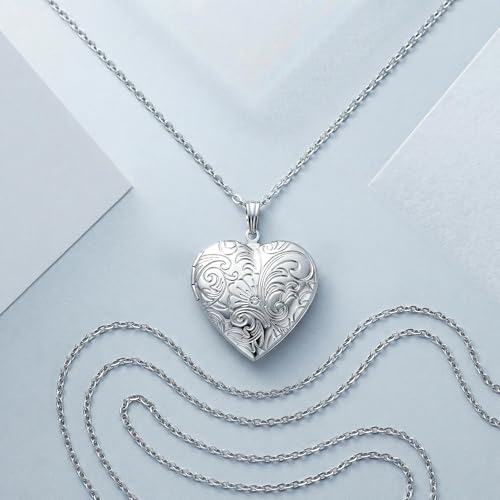 Locket Necklace that Holds Pictures Flower Lockets Pendant Necklaces Birthday Gifts Jewelry - style: Silver Heart