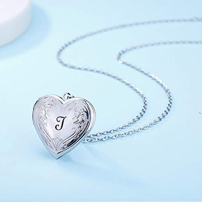 YOUFENG Locket Necklace that Holds Pictures Initial Alphabet A-Z Letter Pendant Necklace Platinum Plated Gifts for Women - style: I