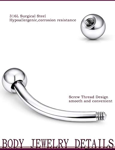 Jenxnjsjo 16g 6/8/10mm Eyebrow/Rook/Snug/Vertical-Labret/VCH/Snake-Eyes/Anti-Tragus/Christina/Daith/Belly-Button/Bridge/Hood/Surface Curved Barbell Piercing Jewelry for Women Men - color: 30PCS, Surgical-Steel, size: 6mm