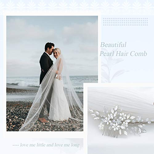 JAKAWIN Wedding Hair Accessories Bridal Hair Pieces Pearl Hair Comb | Flower Hair Clip Bride Prom Hairpiece for Women - color: A Silver