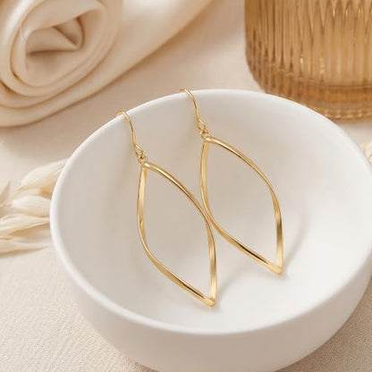 SPOINT 14K Gold Hoop Earrings for Women Gold Dangle Earrings for Women | Twisted Gold Hoop Earrings Rhombic 14K Gold Hoop Earrings Infinity Hanging Gold Dangle Drop Earrings for Women 25mm
