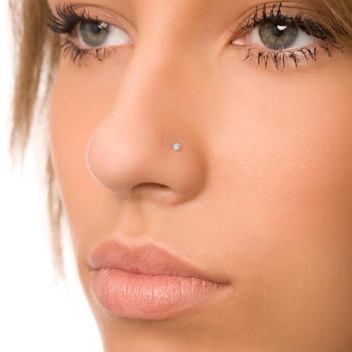 20G Nose Rings Studs for Women Corkscrew Sliver Nose Studs Hypoallergenic Nose Rings 316L Stainless Steel Nose Nostril Percing Jewely for Women Men Round Square CZ Imitation Diamond 1.5mm/2.0mm/2.5mm/3.0mm - style: 20G-L-Shape-sliver-2.0mm