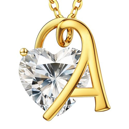 ForeverLove Heart Necklaces for Women, 4-2 Carats Heartshap Moissanite, Silver Pendant Jewelry, Anniversary Birthday Gifts for Wife, Girlfriend, Daughter, Mom - style: 3ct Heart Moissanite+ Gold Initial A