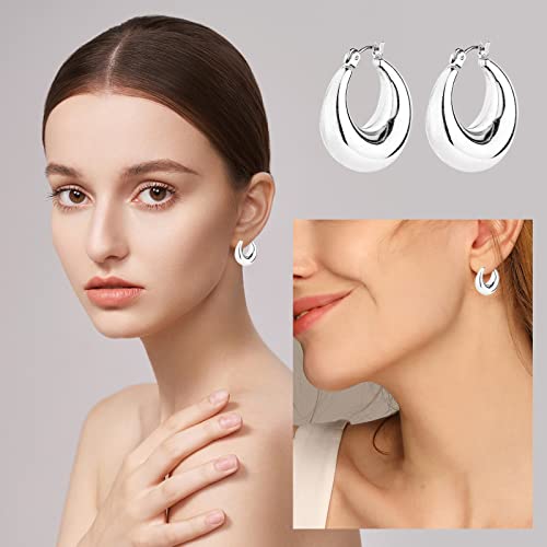 Wgoud 6 Pairs Chunky Gold Hoop Earrings for Women, 14K Gold Plated Hoop Earrings Hypoallergenic, Thick Lightweight Twisted Huggie Hoops Earring Set for Women’s Jewelry GIfts - color: 6 Silver Hoops set