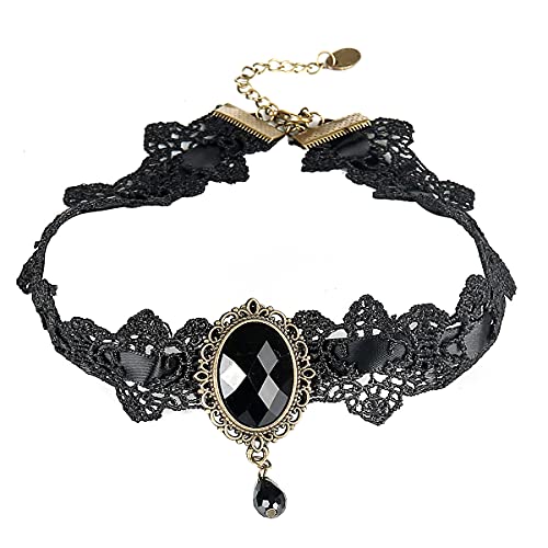 Dainty Black Lace Crystal Choker Necklace Lace Gothic Choker for Women for Halloween Weeding Costume Party Prom Vampire Choker - color: Black