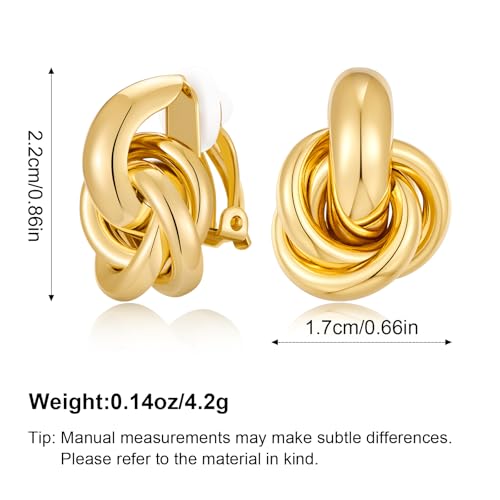 Gold Geometric Clip On Earrings for Women Chunky Gold Knot Link Clip Earrings Trendy Jewelry - color: Gold-B