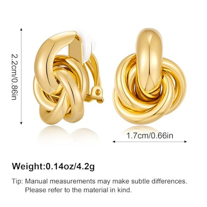 Gold Geometric Clip On Earrings for Women Chunky Gold Knot Link Clip Earrings Trendy Jewelry - color: Gold-B