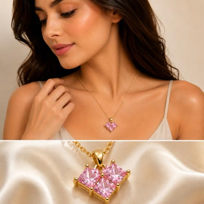 Rich London 18K Rose Gold Plated 2-in-1 Clover Heart Pendant Necklace for Women | Elegant Crystal Charm Jewellery - color: 3 Stone
