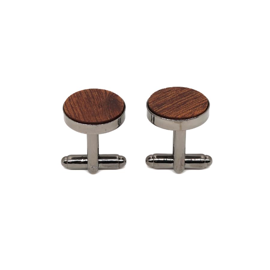 ARFUKA Round Wooden Black Copper Cufflinks Set for Men Handcrafted Elegant Shirt Studs & Jewelry Accessories
