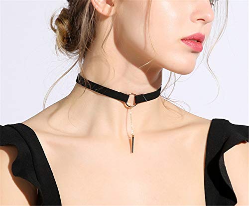 PAURO Women's Black Velvet Ribbon Choker Necklace for with Gold/Silver O | Stainless Steel,Classic Charm Jewelry - color: Rectangle-Gold