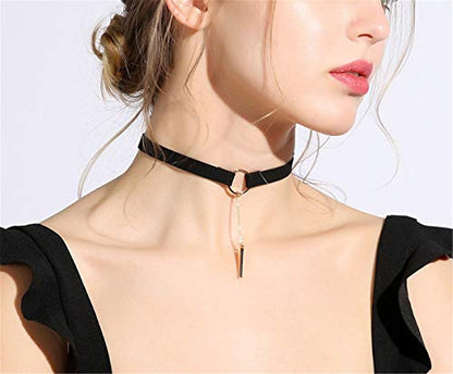 PAURO Women's Black Velvet Ribbon Choker Necklace for with Gold/Silver O | Stainless Steel,Classic Charm Jewelry - color: Rectangle-Gold