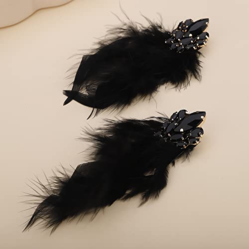Denifery Long Feather Earrings Bohemian Earrings Multicolor Tassel Handmade Feather Earrings Dangling Earrings for Women (Black) - color: Black