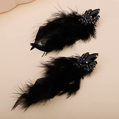 Denifery Long Feather Earrings Bohemian Earrings Multicolor Tassel Handmade Feather Earrings Dangling Earrings for Women (Black) - color: Black