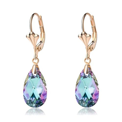 Austrian Crystal Teardrop Leverback Dangle Earrings for Women Fashion 14K Gold Plated Hypoallergenic Jewelry - color: Vitrail Light