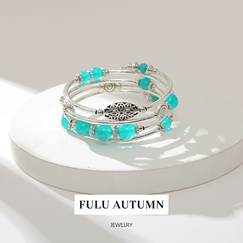 FULU AUTUMN Stackable Beaded Bracelets for Women Boho Wrap Silver Bracelet Layered Fashion Jewelry Gifts for Her - color: 17-Sea green