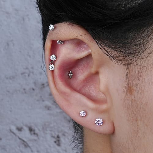 1PC ASTM F136 Titanium Mini Threadless Flat Back Stud 18G 6mm 8mm for Conch Helix Flat Tragus Labret - color: Dangle CZ - Tit