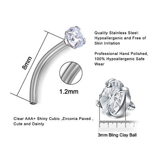 Anicina Rook Curved Barbell Piercing Jewelry Surgical Steel Rook Earrings Eyebrow Rings for Women Horseshoe Rook Eyebrow Septum Piercing Hoop 16G Silver Black - color: E-mix 3-8mm