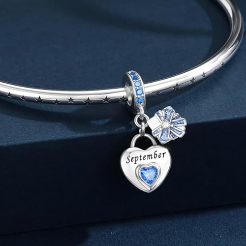 Love Heart Birthstone Dangle Charms Compatible with Pandora Bracelets | 925 Sterling Silver 5A Cubic Zirconia Mother's Day Christmas Birthday Birthstone Gifts Bead Charm Pendants Women Jewelry - color: September Dangle Birthstone Charms