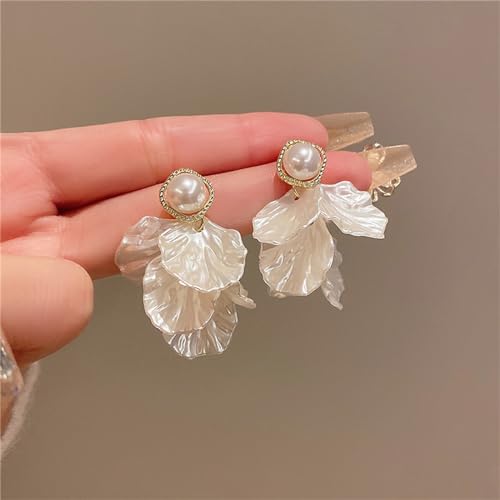 Seashell Pearl Stud Earrings for Women Ocean Sea Theme Sweet Double Layer Acrylic Shell Lightweight Dangle Drop Earrings for Summer Beach Holiday Halloween Party Jewelry Accessories - color: Gold