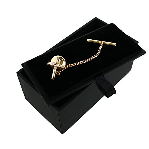 Men's Elegant Cross Tie Tack with Crystal Center for Formal Wear - color: Gold
