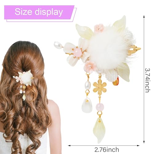A Pair Wedding Hair Clips, Handmade Floral Design Crystal Hair Clips Pearl Barrettes, Rhinestones Flower Clips Pearl Headpieces Hair Pins Hair Accessories for Women Girls (White&Light Green) - color: White&Light Green