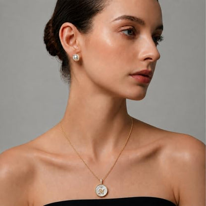 Initial Necklaces for Women Mother of Pearl Gold Letter Necklace Pendant - color: Letter M