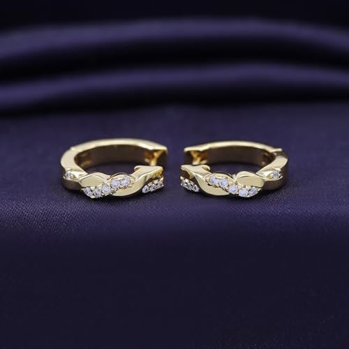 Twisted Hoop Earrings for Women 1/10 Carat (ctw) Round Lab Created Moissanite Hoop Earriings in 18K Gold Plated Jewelry for Her (0.10 ctw) - color: Yellow Gold