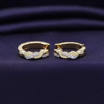 Twisted Hoop Earrings for Women 1/10 Carat (ctw) Round Lab Created Moissanite Hoop Earriings in 18K Gold Plated Jewelry for Her (0.10 ctw) - color: Yellow Gold