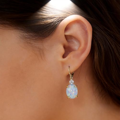 Dainty Opal Earrings for Women Sterling Silver Pear Oval Blue Opal Dangle Earrings Leverback Earrings Gold - color: leverback-gold opal